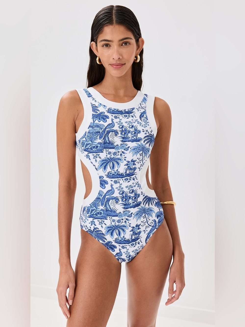 STAUD Dolce One Piece swimsuit in Blue Toile NWOT